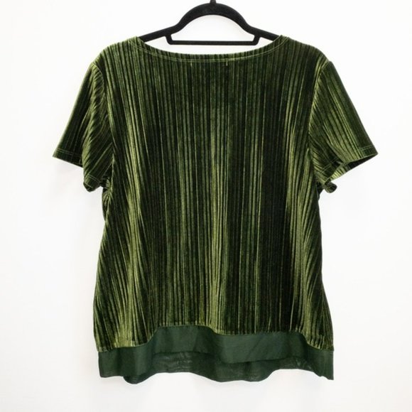 VINTAGE Green Velvet Ribbed Short Sleeve Top - Picture 6 of 7